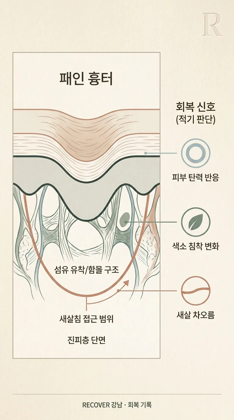 패인 흉터 아래 진피층 단면