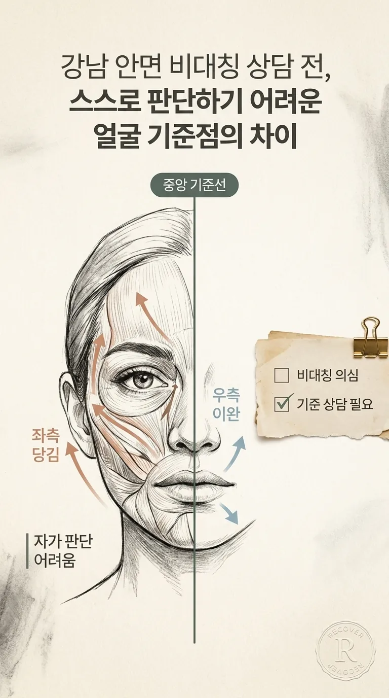 얼굴 중앙 기준선과 좌우 당김 차이 인포그래픽