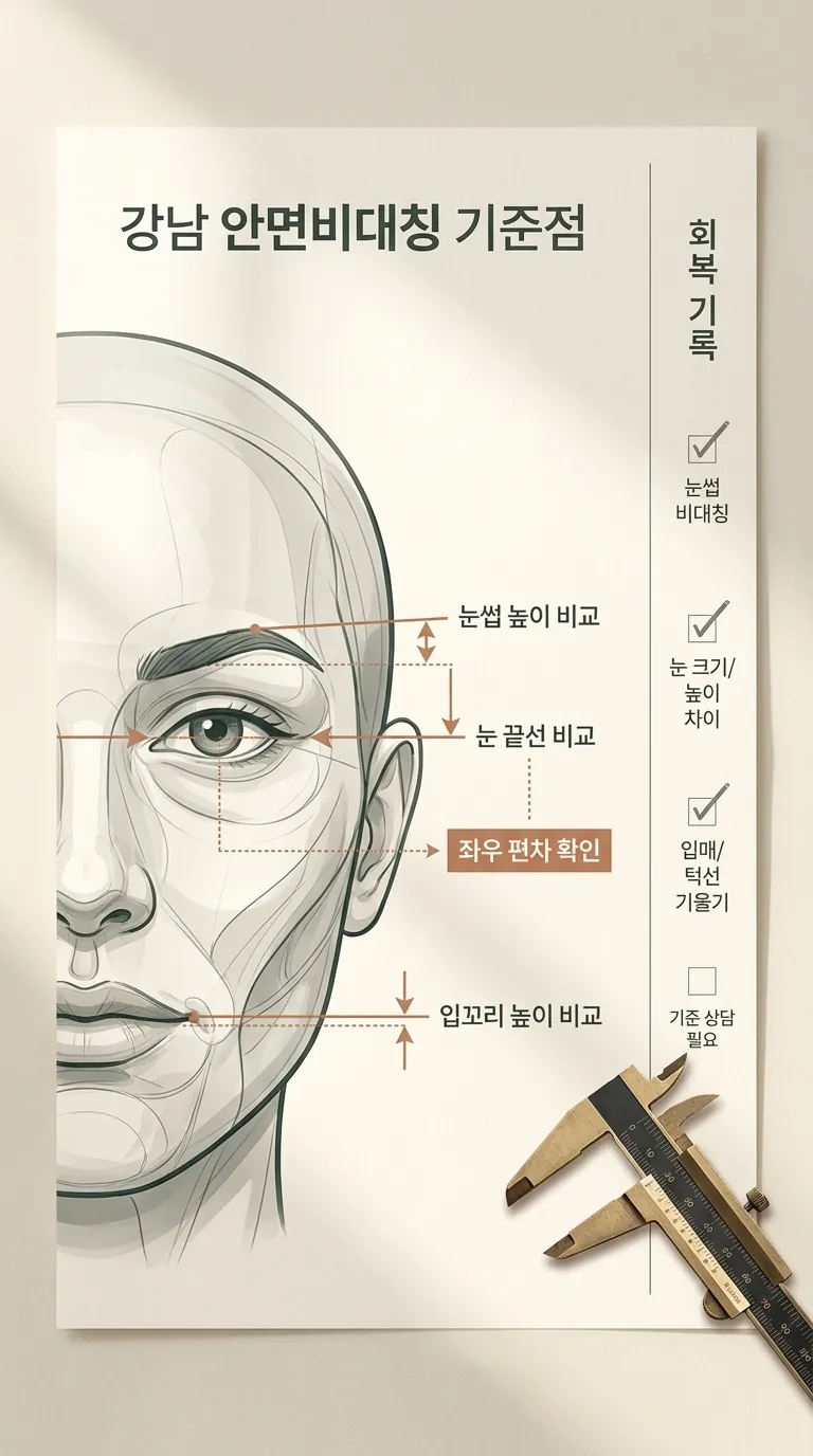 얼굴 기준점 측정과 좌우 비교 인포그래픽