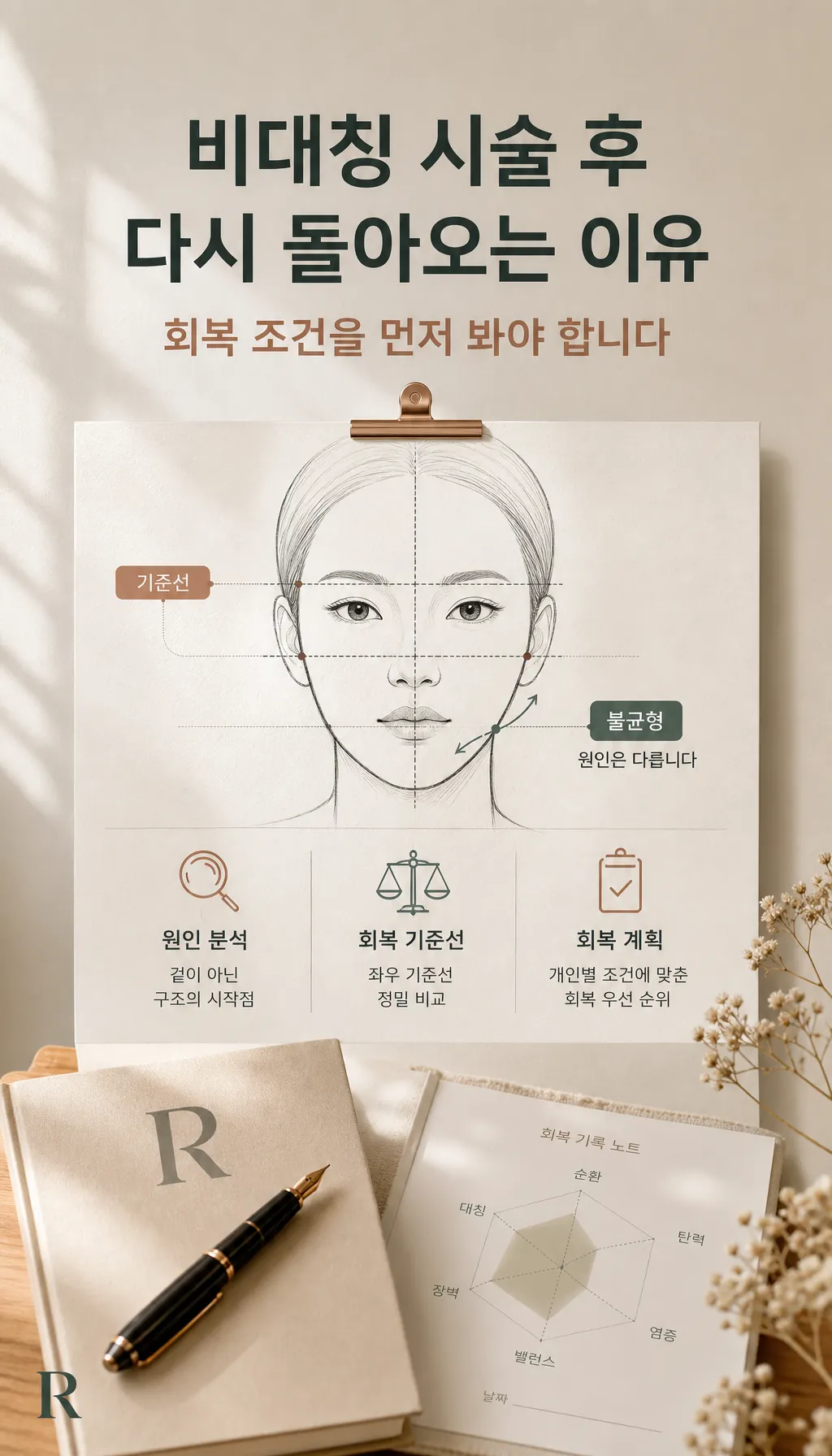얼굴 좌우 기준선 비교 도식