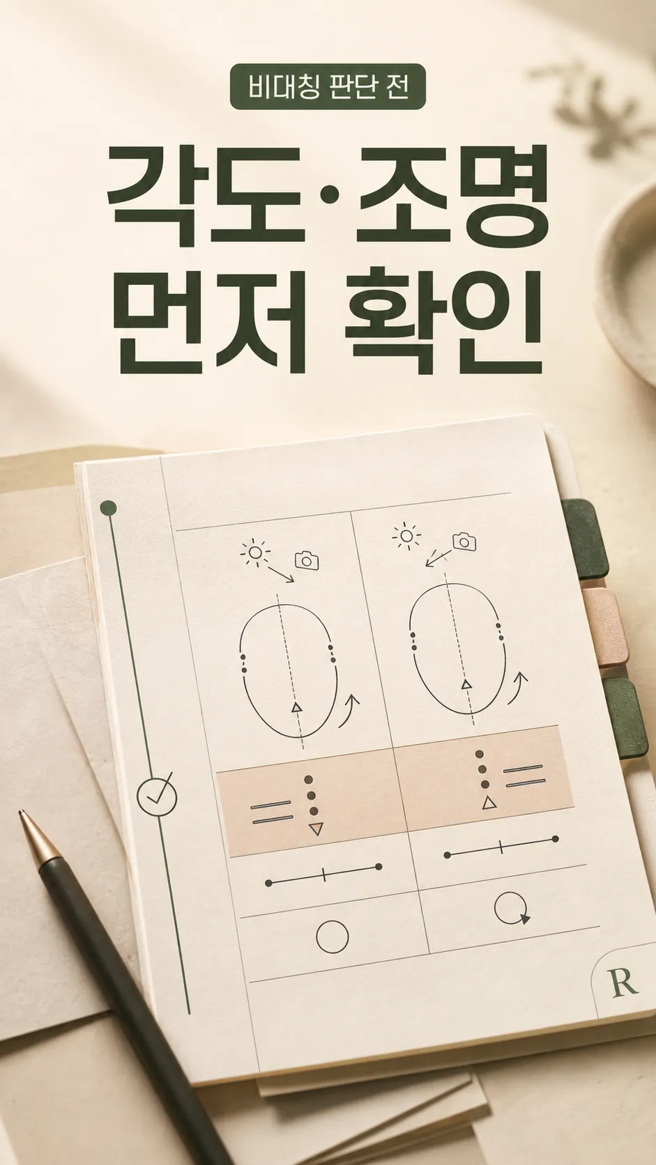 좌우 균형 기록 노트와 만년필 무드