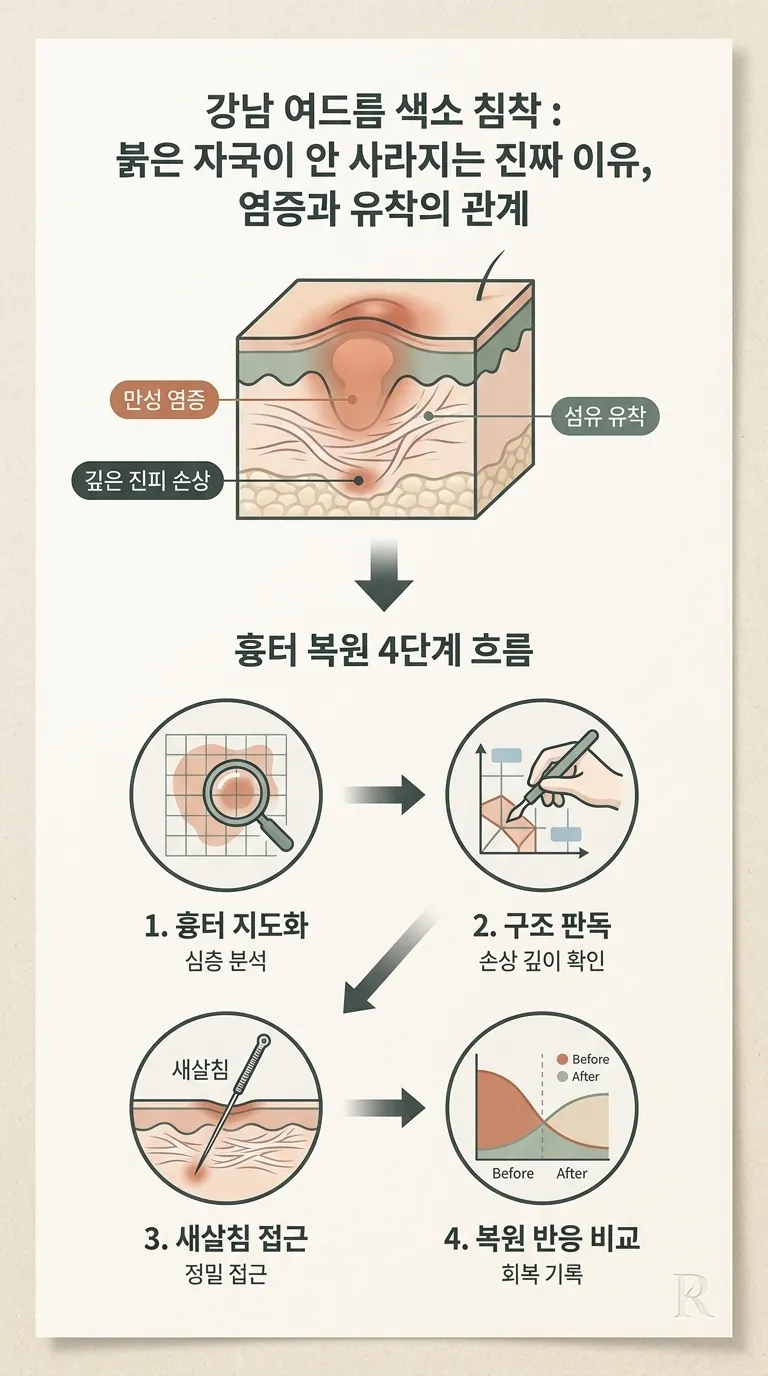 흉터 복원 4단계 흐름 (지도화→판독→접근→비교) 순서도