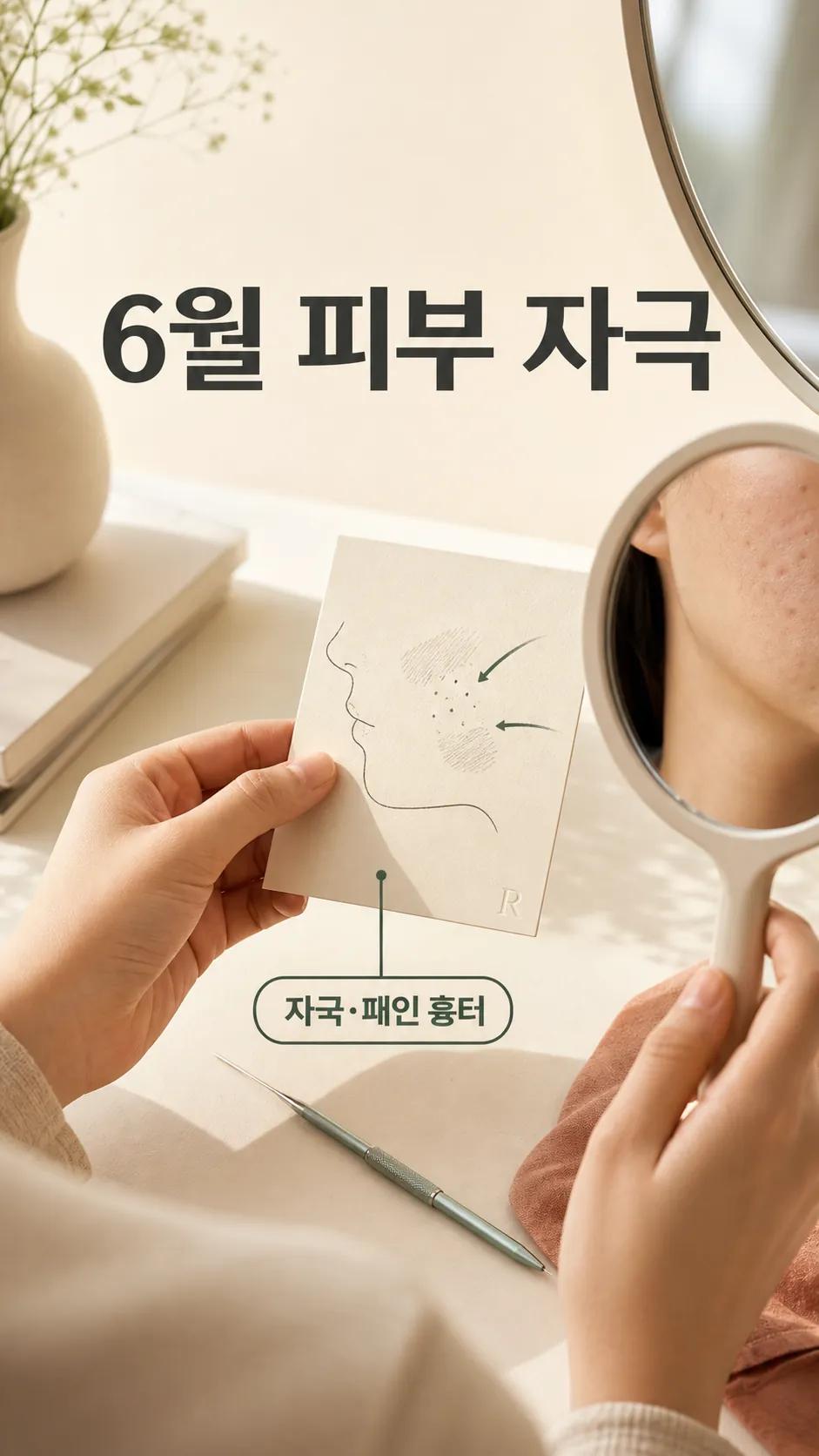 창가 측광에 비친 뺨 피부결 클로즈업