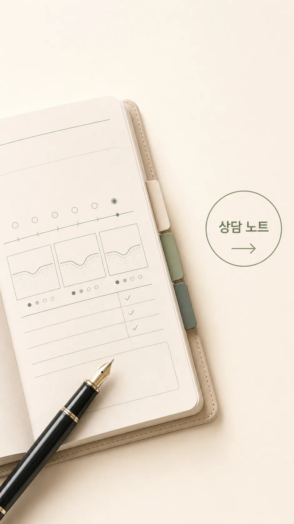 펼쳐진 상담 노트와 만년필 클로즈업