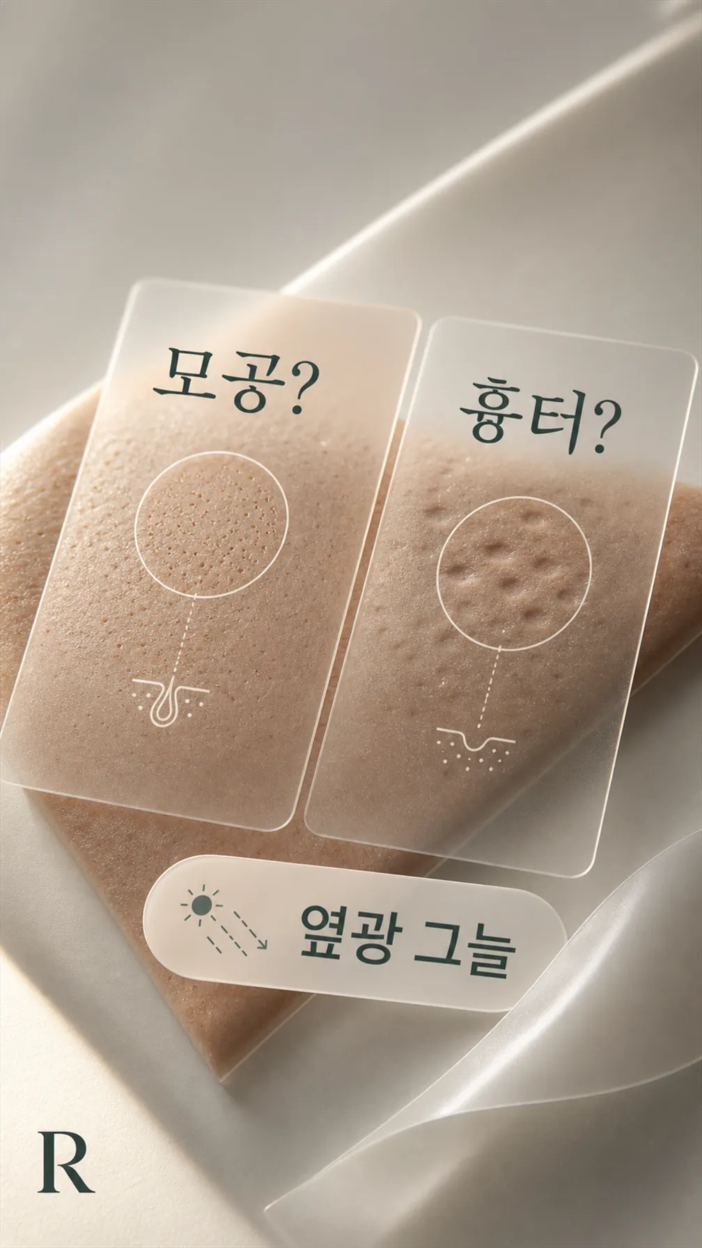 옆광 조명 아래 볼 피부 미세 그늘 클로즈업