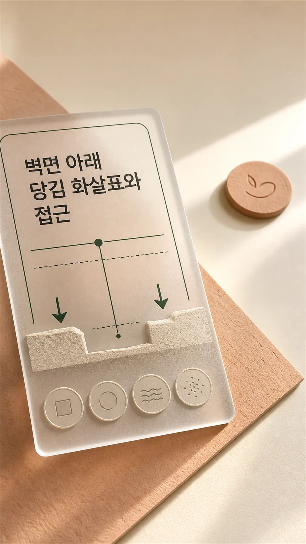 벽면 아래 당김 화살표와 접근 깊이 도식