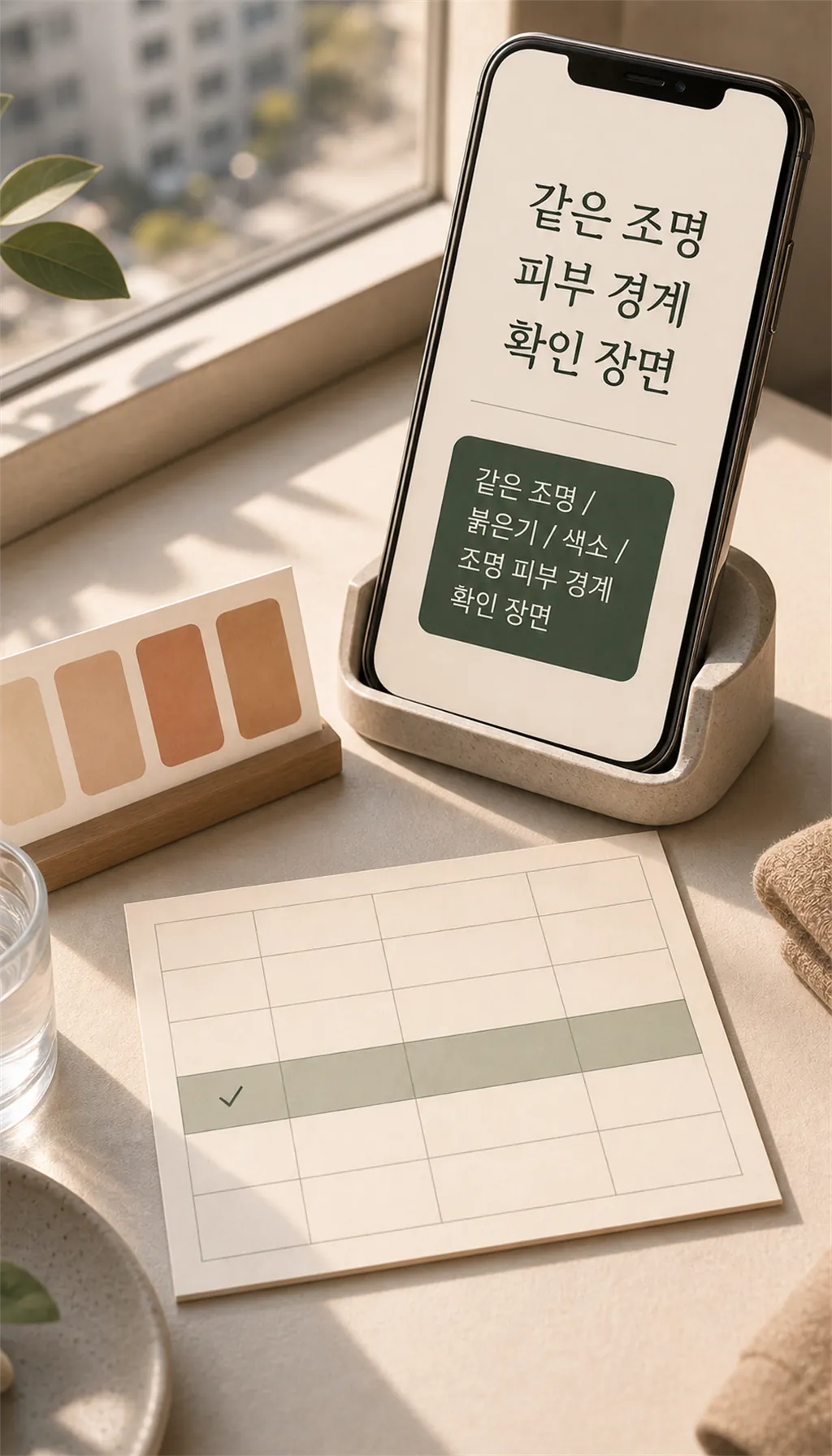 같은 조명 피부 경계 확인 장면