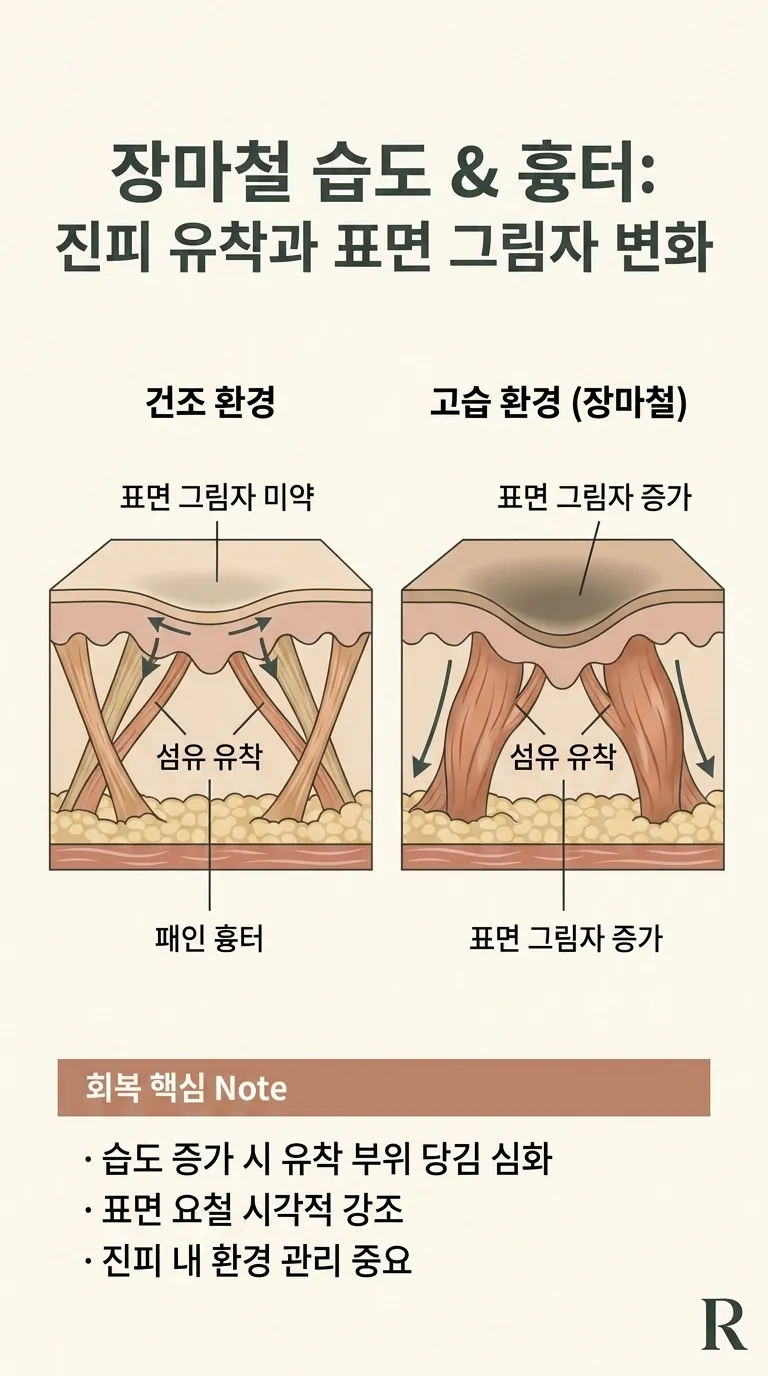 진피 콜라겐 섬유 유착 단면과 표면 그림자 변화