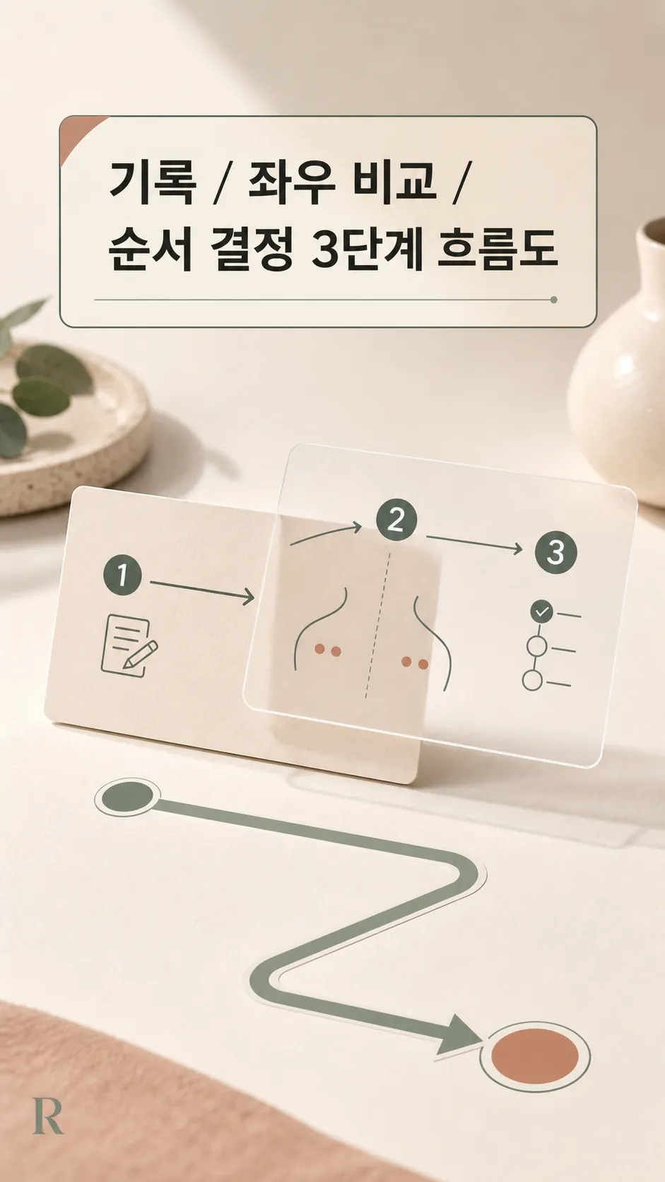 기록→좌우 비교→순서 결정 3단계 흐름도