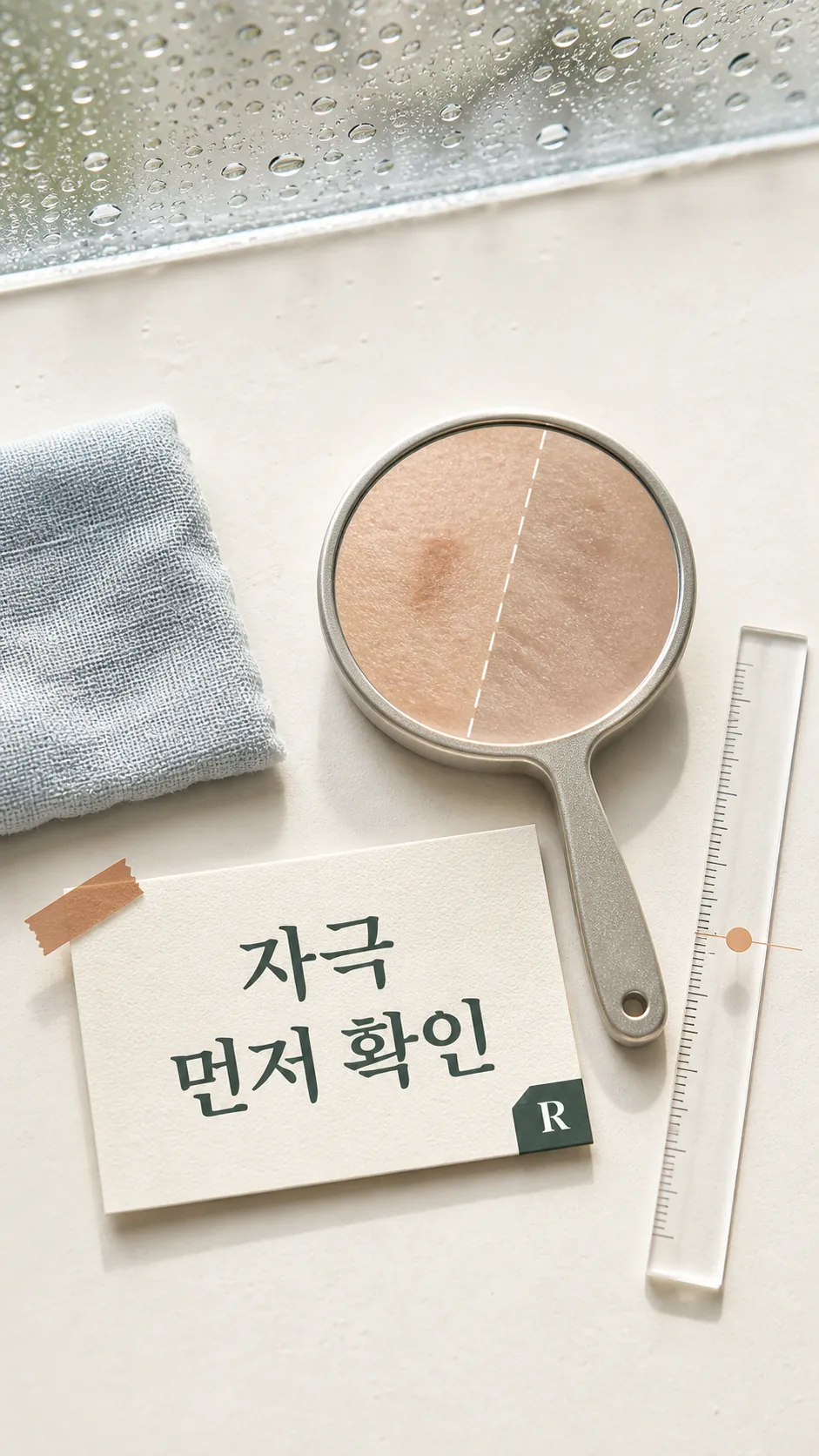 장마 빗방울 맺힌 창가와 손거울