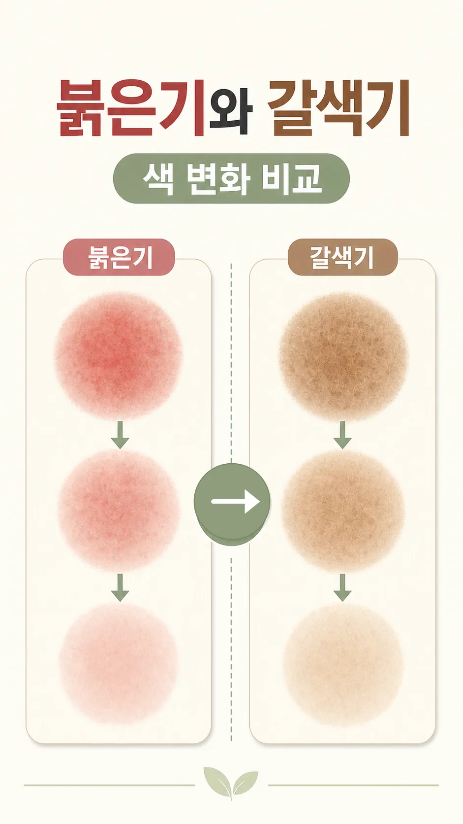 붉은기와 갈색기 색 변화 비교 일러스트