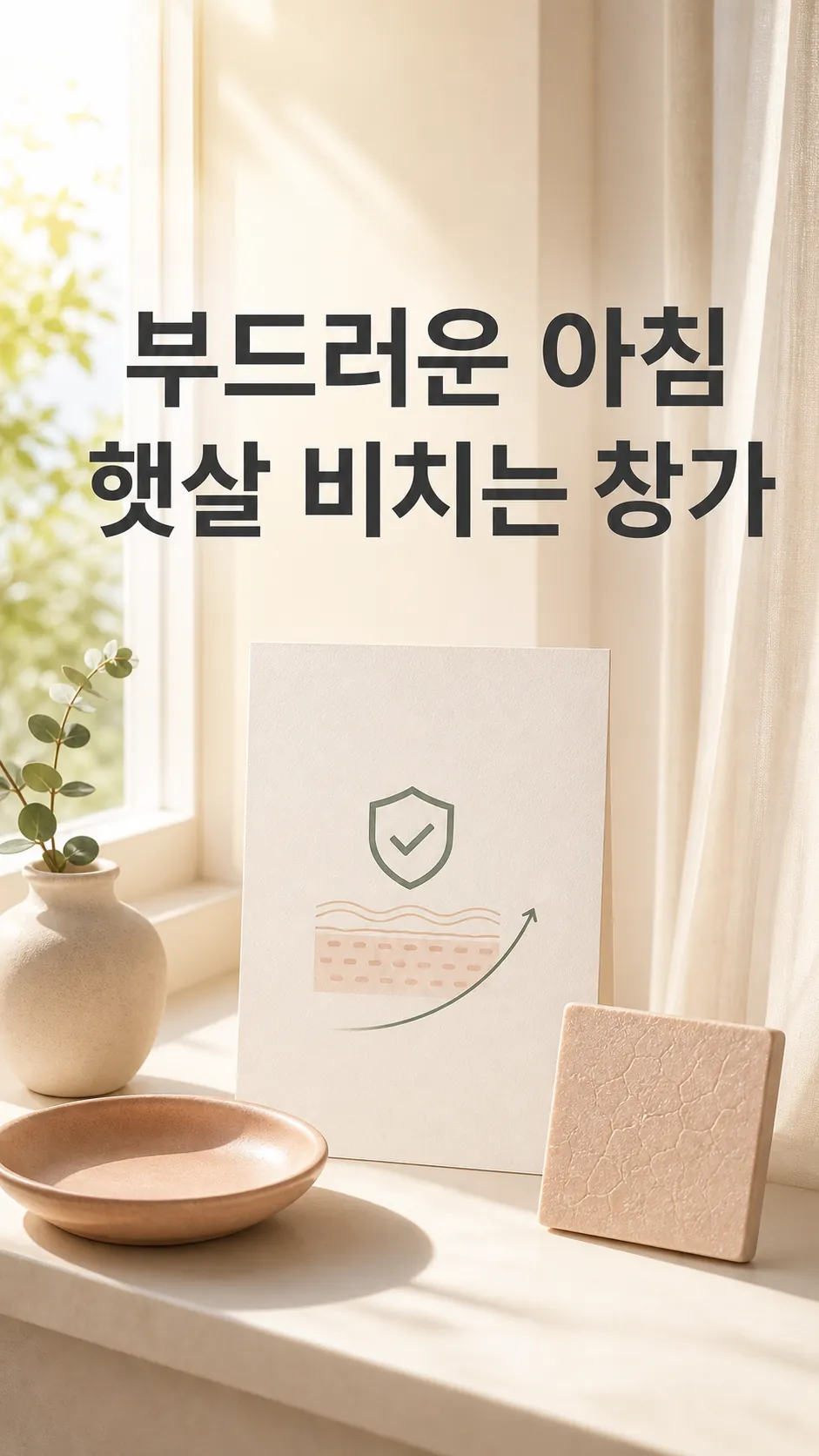 부드러운 아침 햇살 비치는 창가 정물