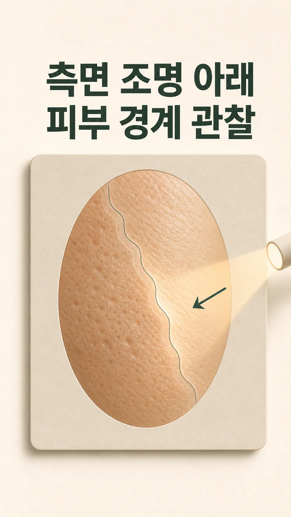 측면 조명 아래 피부 경계 관찰 모식도
