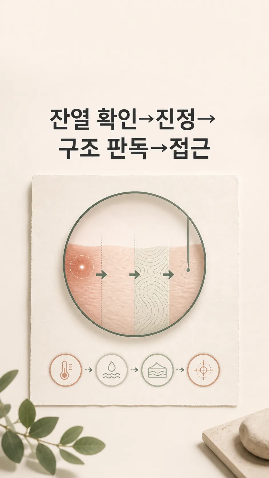 잔열 확인→진정→구조 판독→접근 4단계 흐름도