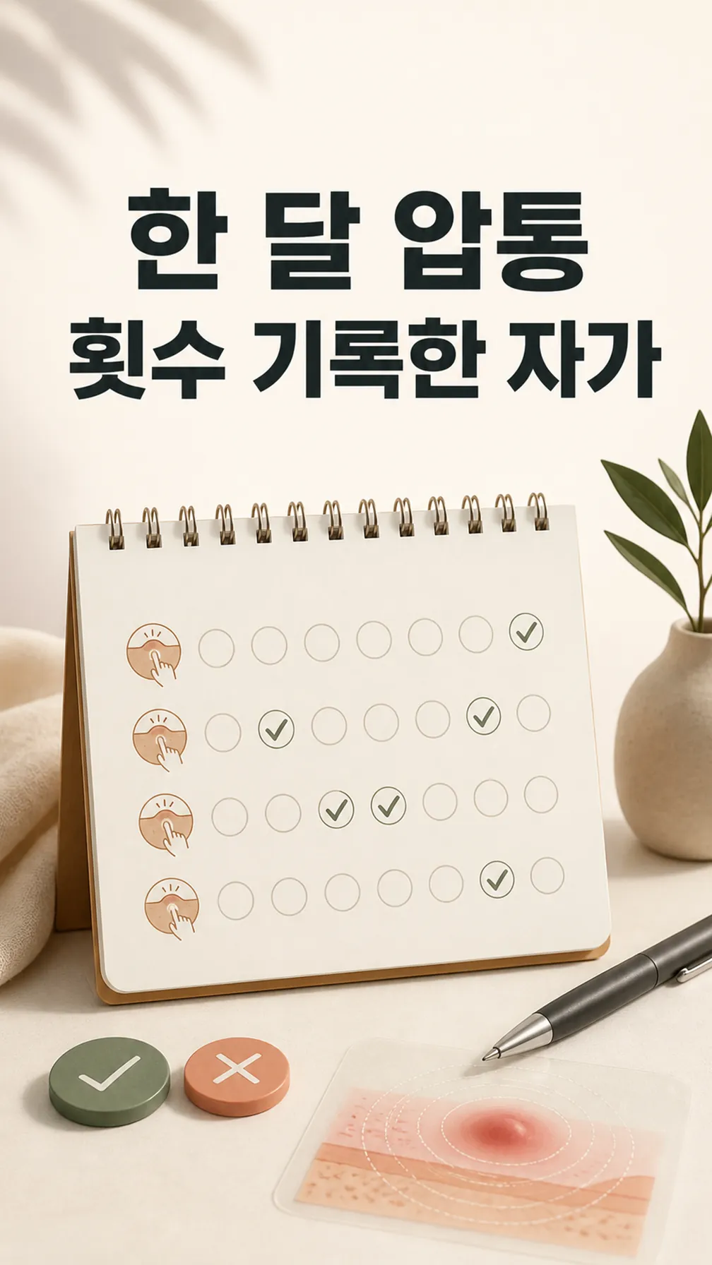 한 달 압통 횟수 기록한 자가 체크 카드