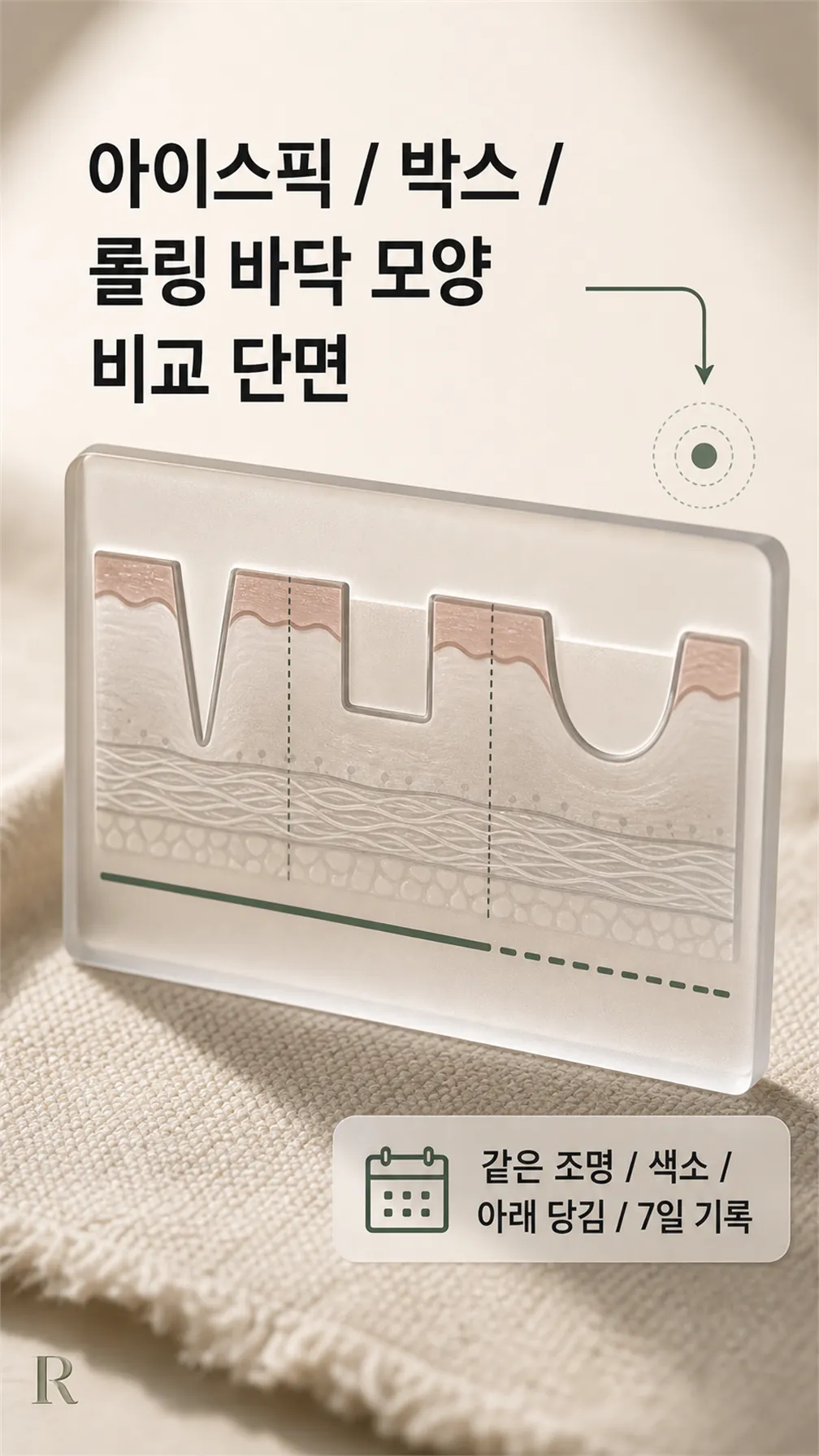 아이스픽·박스·롤링 바닥 모양 비교 단면