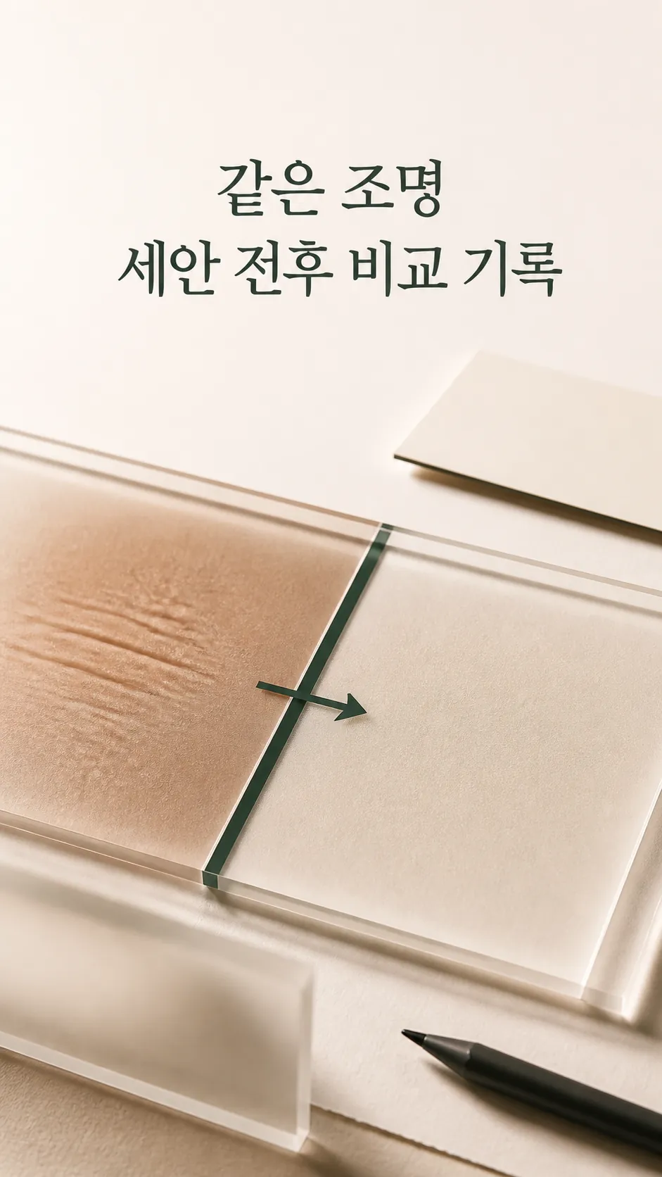 같은 조명 세안 전후 비교 기록 노트