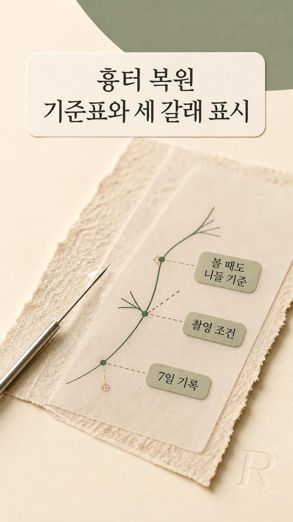 흉터 복원 기준표와 세 갈래 표시