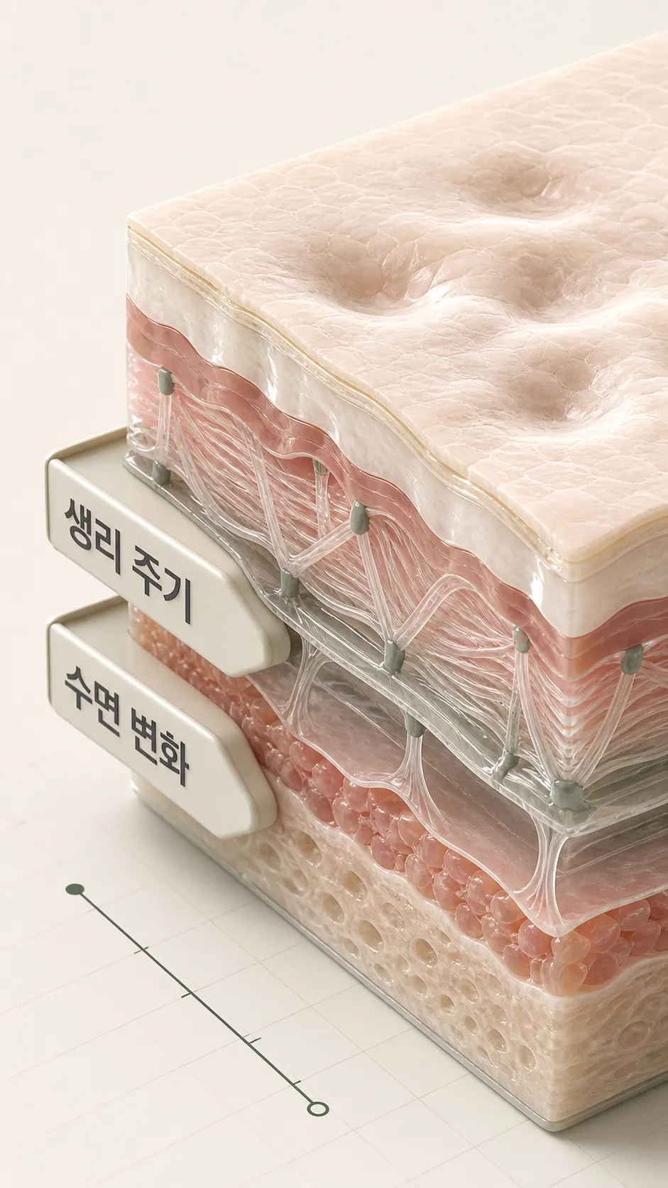 진피층 콜라겐 유착과 피부층 단면 모식도