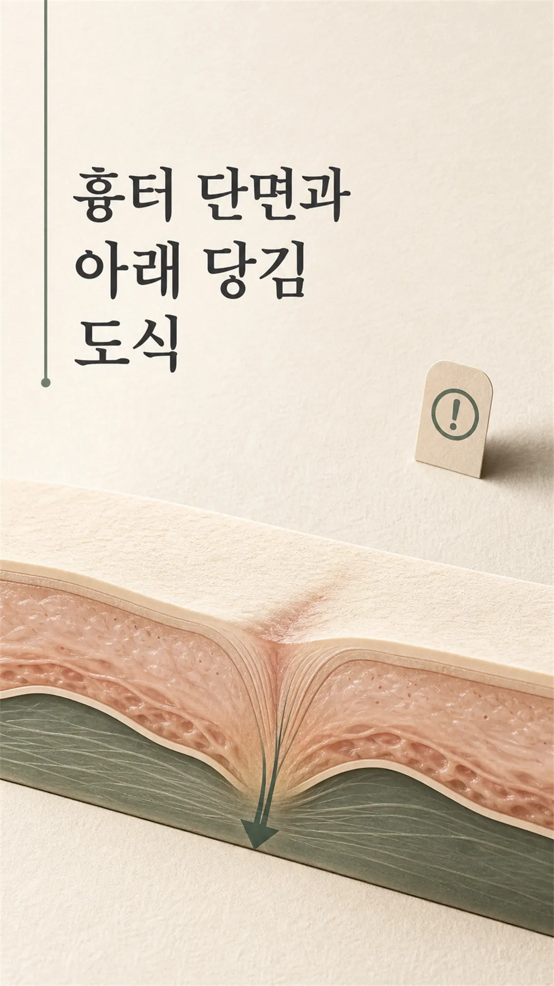 흉터 단면과 아래 당김 도식