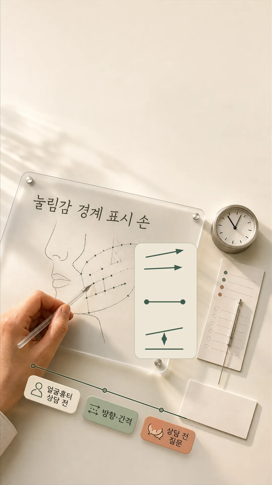 눌림감 경계 표시 손 클로즈업