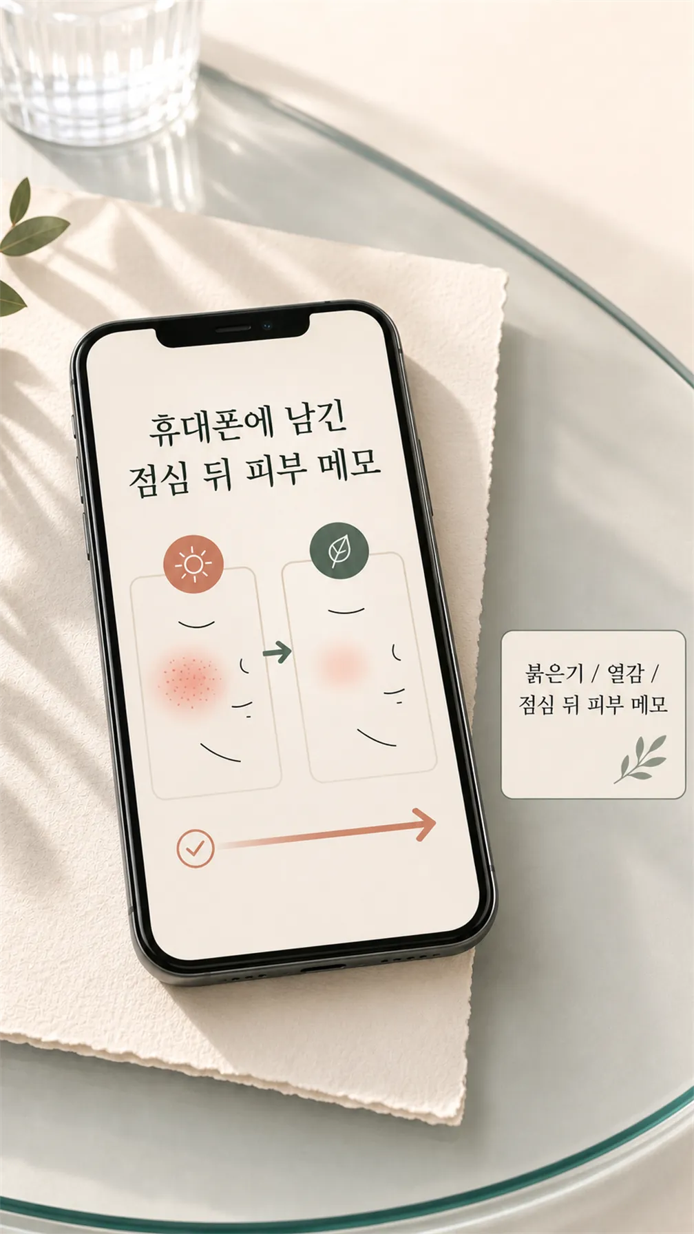 휴대폰에 남긴 점심 뒤 피부 메모