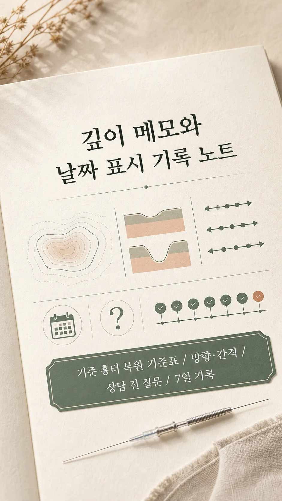 상담 전 흉터 깊이 메모와 날짜 표시 기록 노트