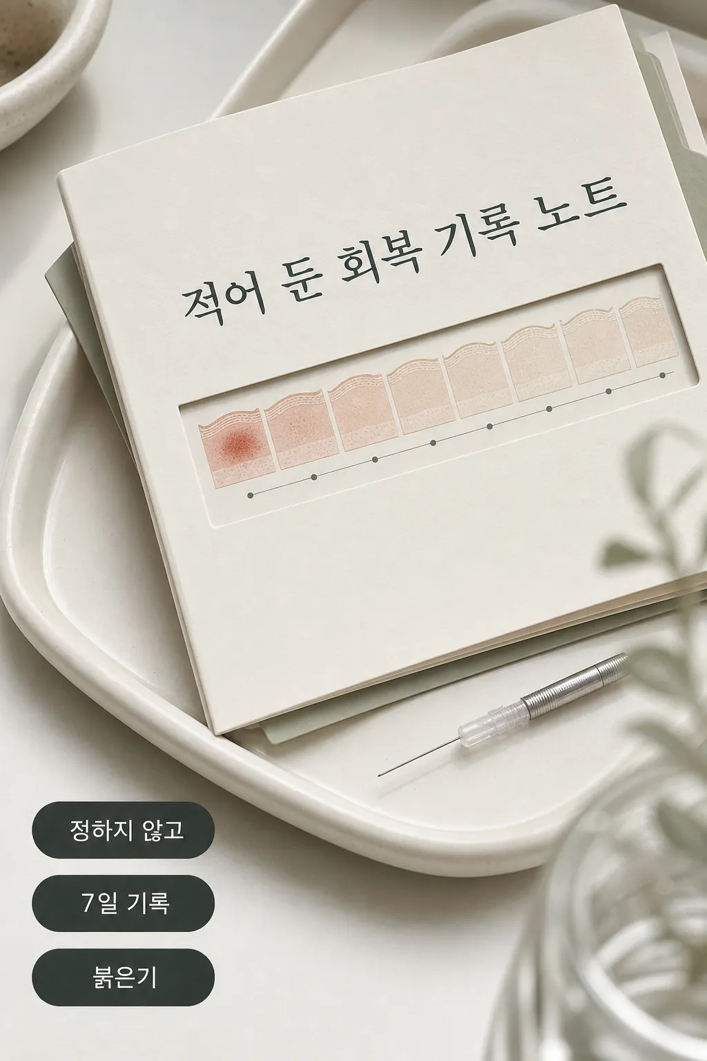 짠 날짜와 붉은기 변화를 적어 둔 회복 기록 노트