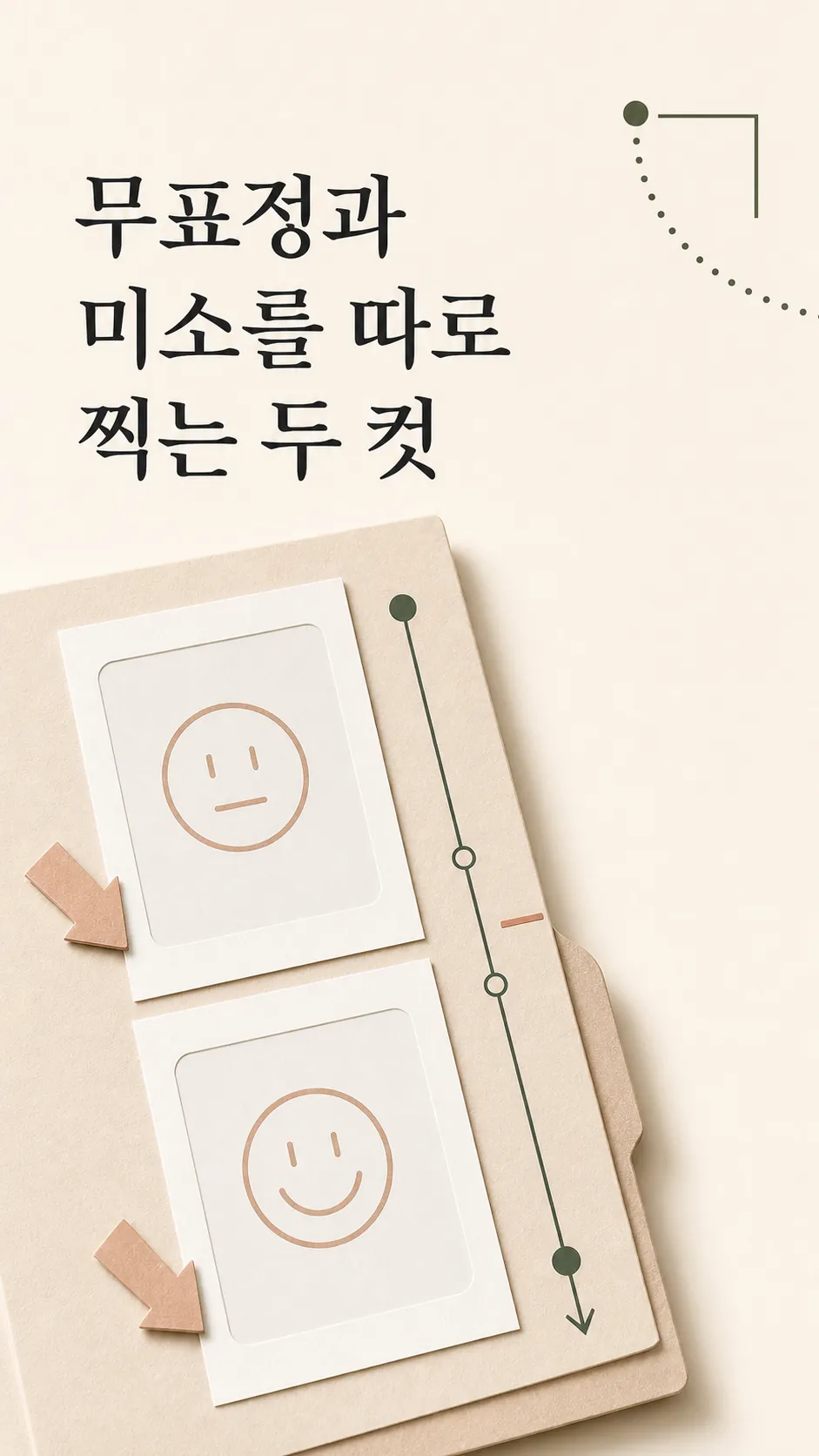 무표정과 미소를 따로 찍는 두 컷 흐름도