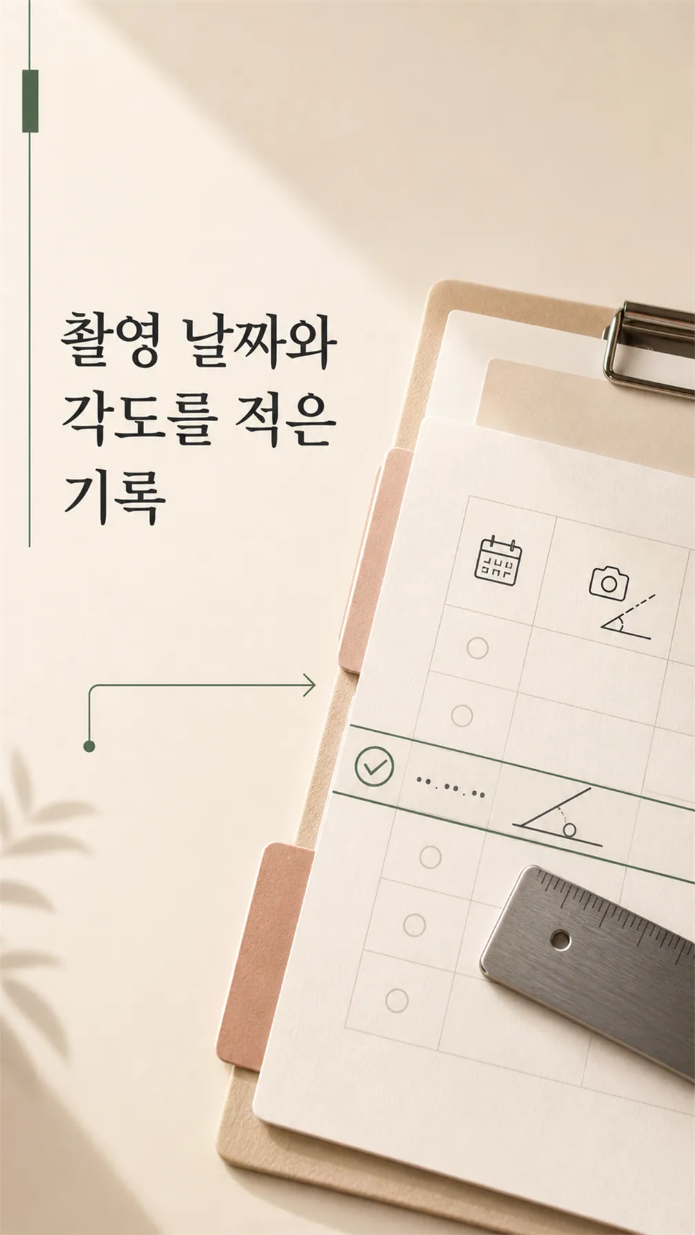 촬영 날짜와 각도를 적은 기록 노트