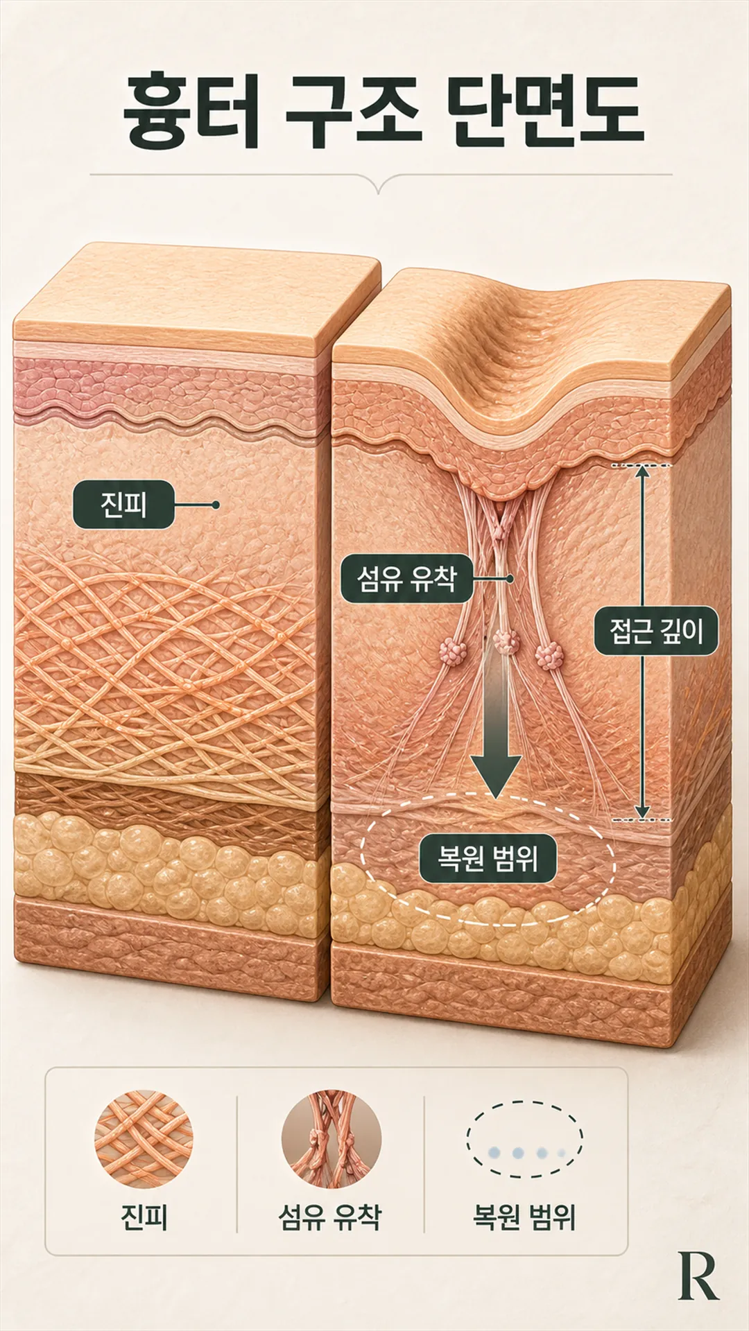 색소성·구조성 진피 단면 비교 모식도
