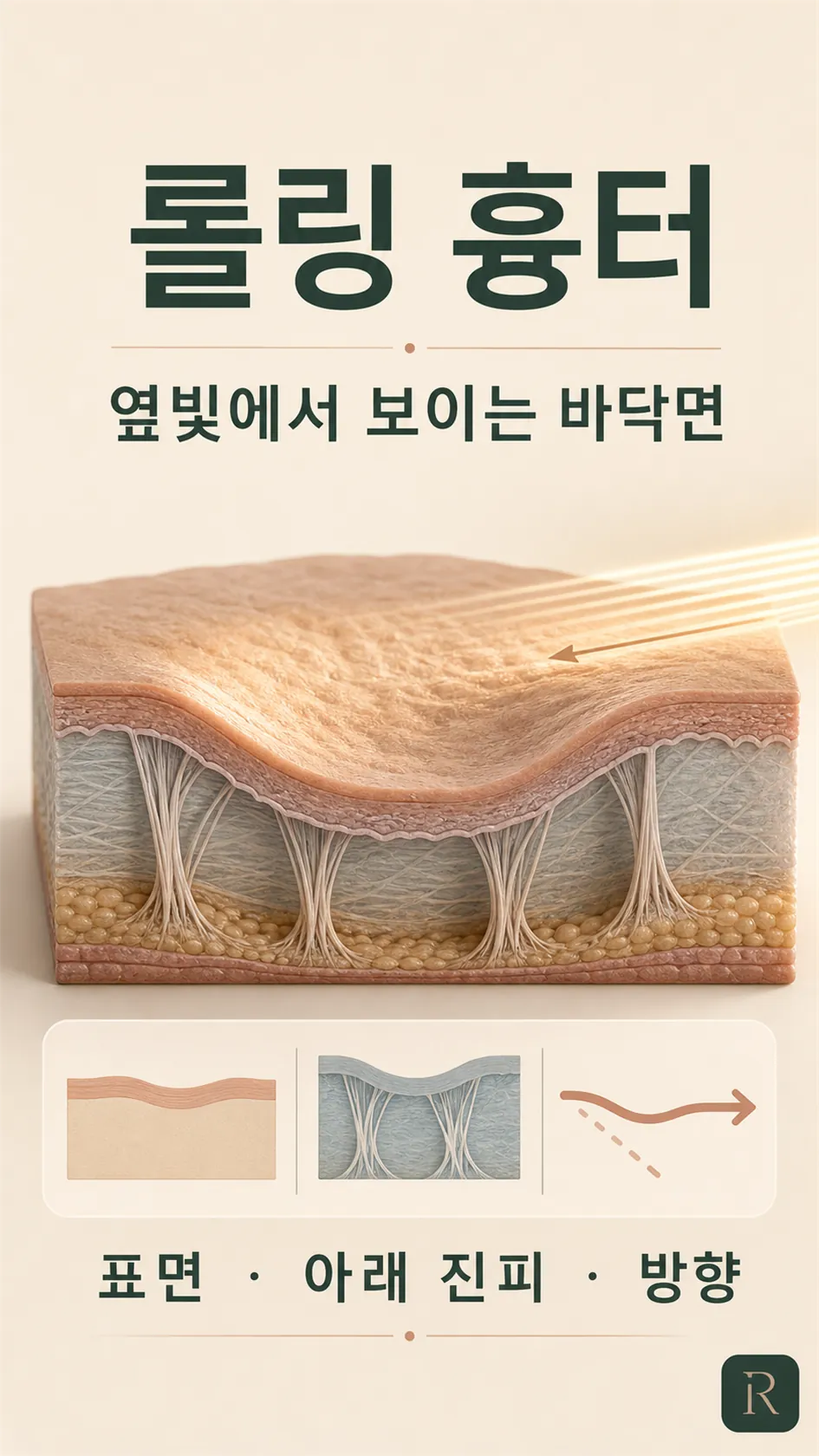 롤링 흉터 바닥 아래 당김 진피 단면
