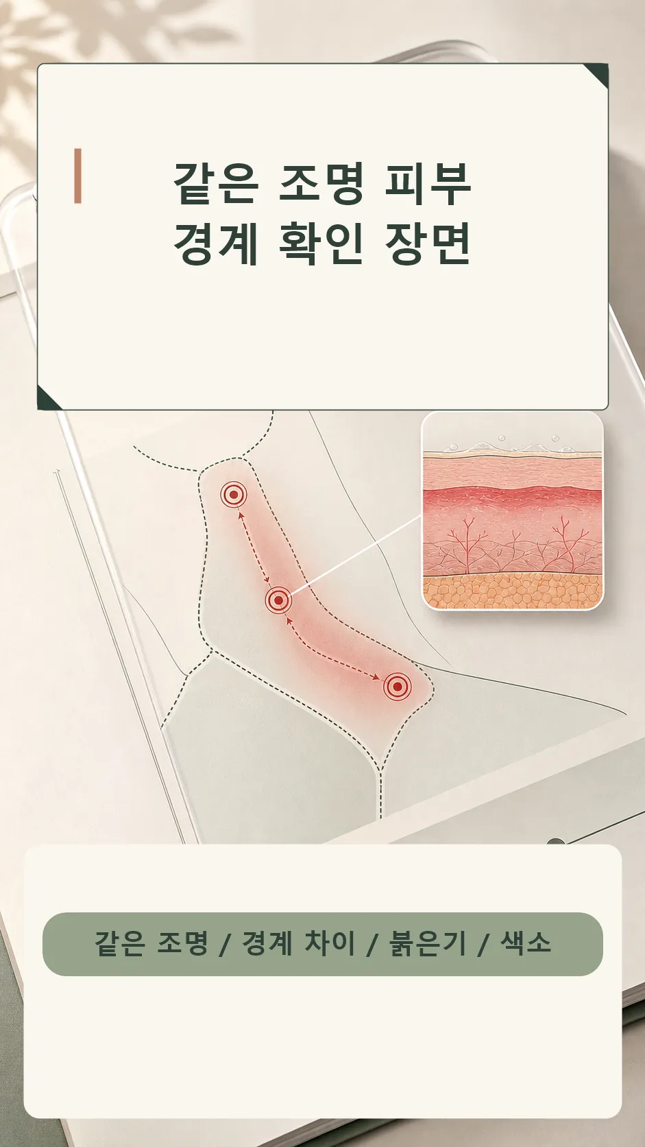 같은 조명 피부 경계 확인 장면