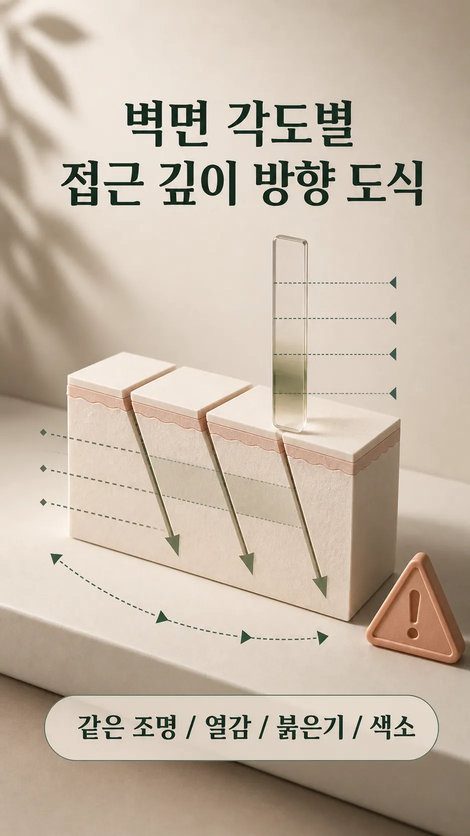 벽면 각도별 접근 깊이 방향 도식