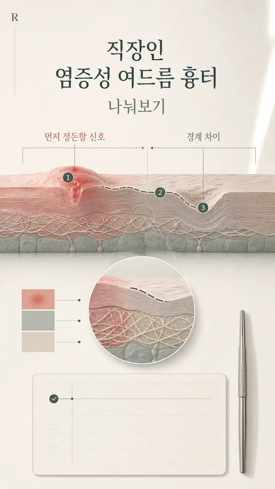여드름흉터 헷갈리는 먼저 정돈할 부위 경계 표시 얼굴 지도