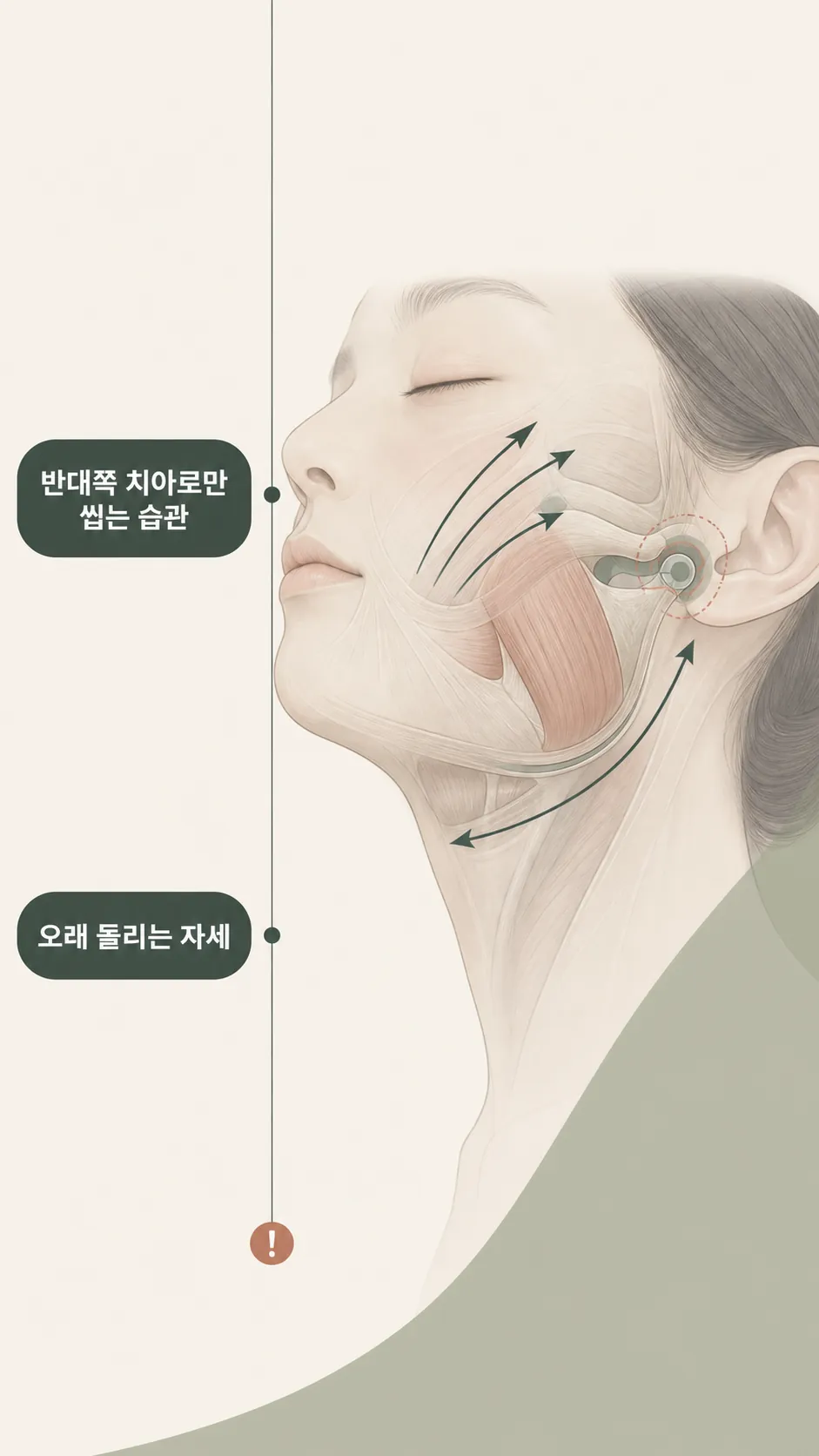광대 턱선 근막 긴장 방향 단면 모식도