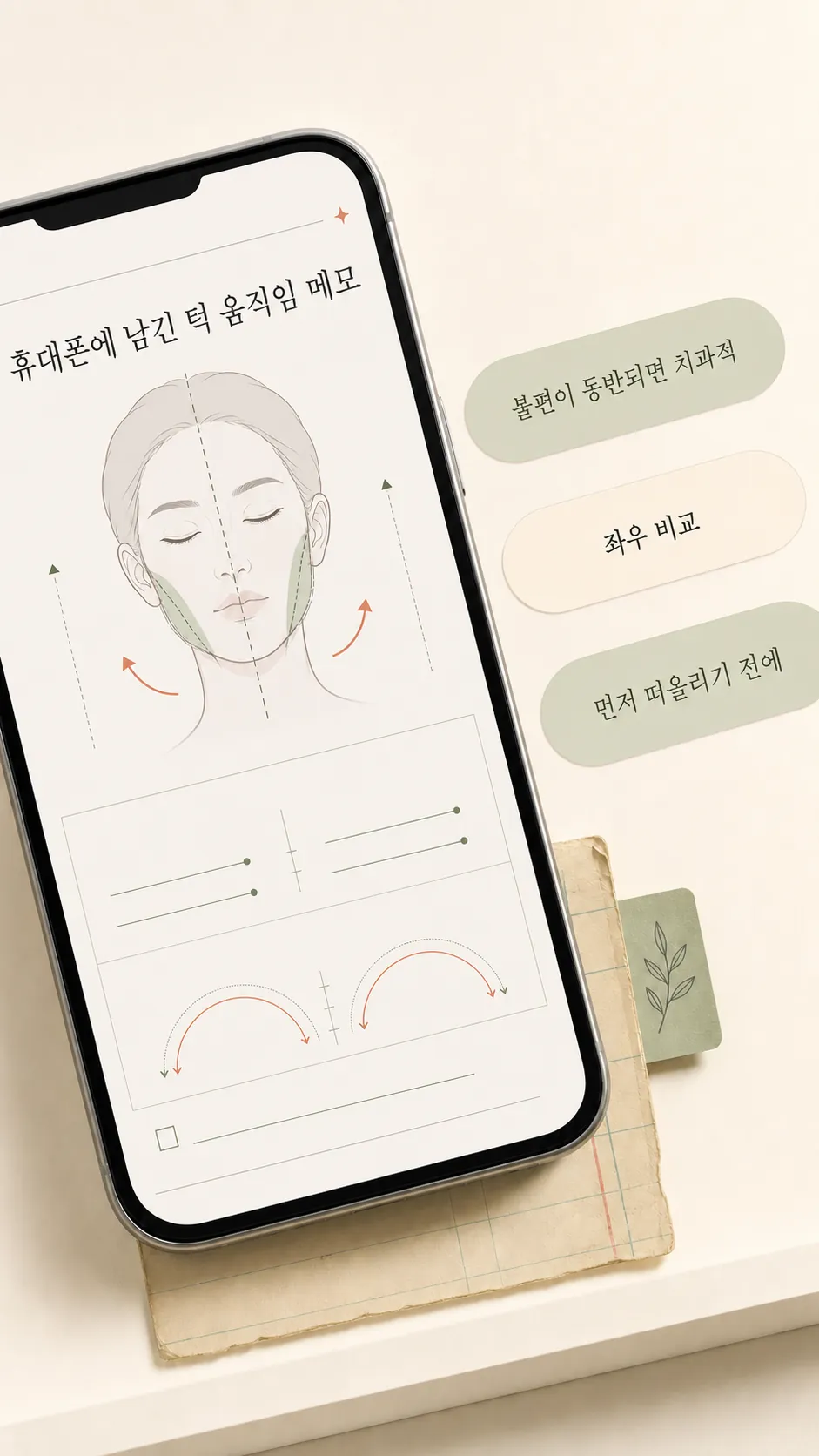휴대폰에 남긴 턱 움직임 메모