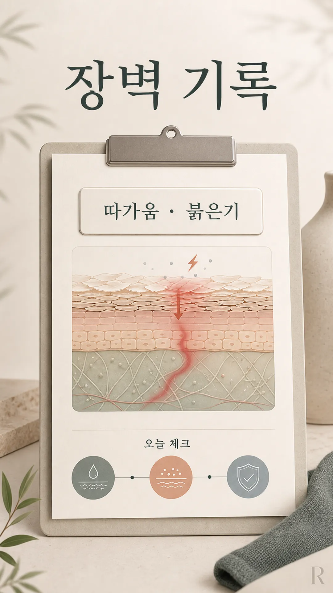 진정 보습 화장품과 면봉 탑다운 정물