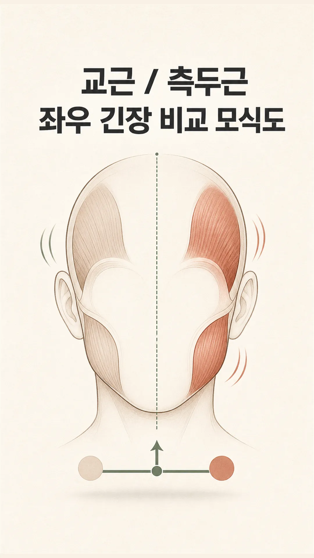 교근·측두근 좌우 긴장 비교 모식도
