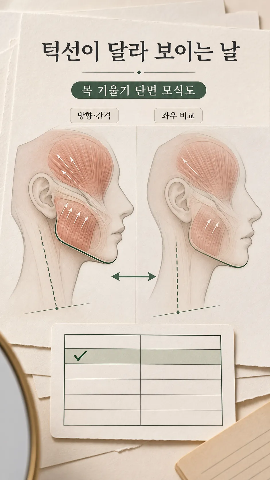 좌우 저작근과 목 기울기 단면 모식도