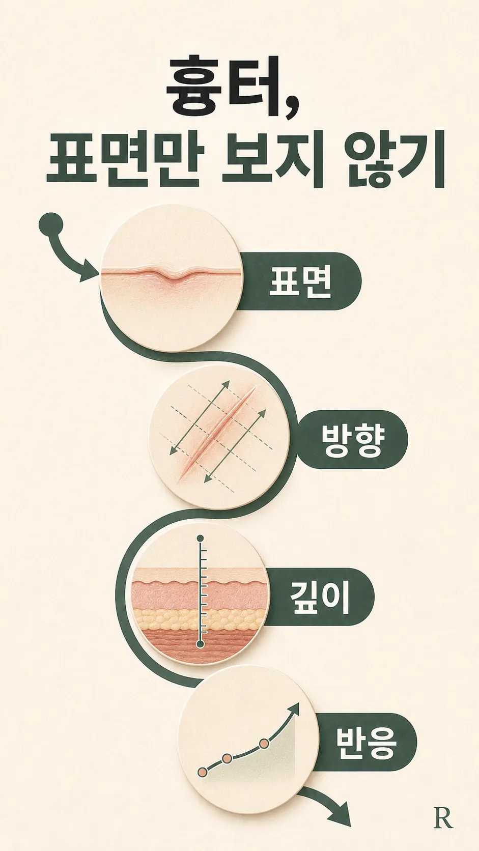 흉터 깊이별 접근 방향 흐름도