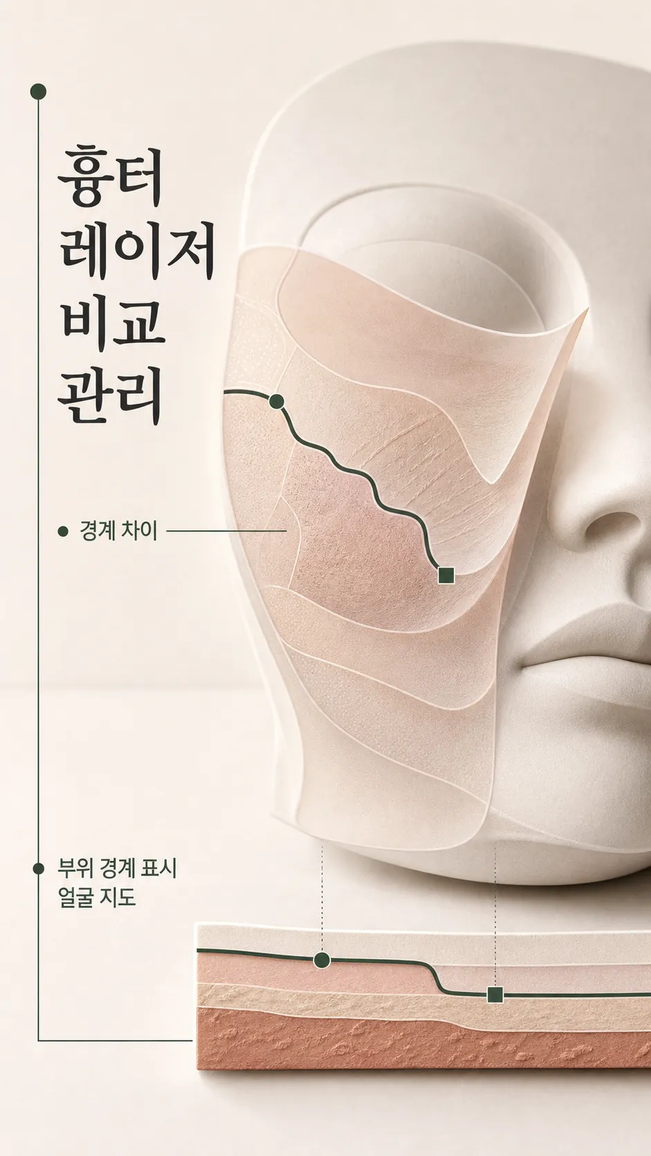 패인 흉터 단면에서 표면 결과 아래 당김을 나누는 모식도