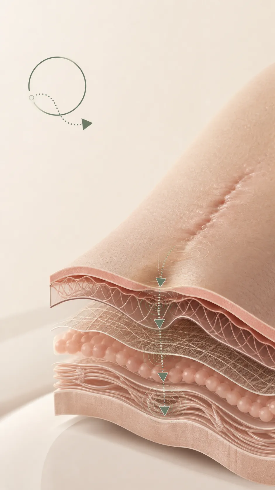 아래 당김 방향 표시 단면