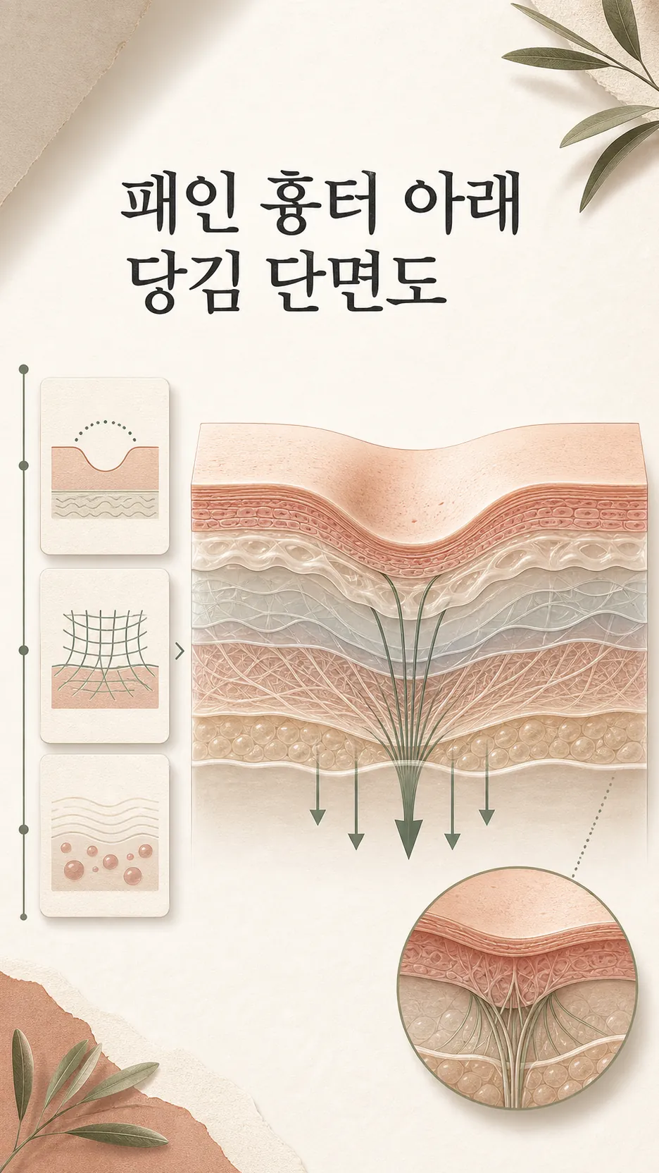 패인 흉터 아래 당김 단면도