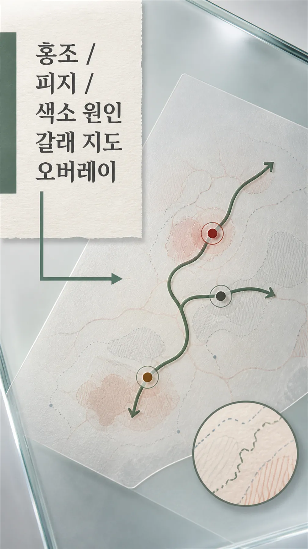 홍조·피지·색소 원인 갈래 지도 오버레이