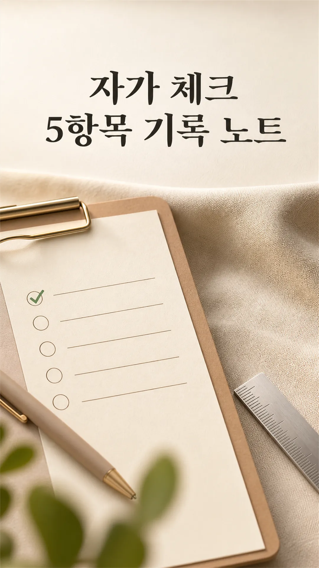 자가 체크 5항목 기록 노트 클로즈업