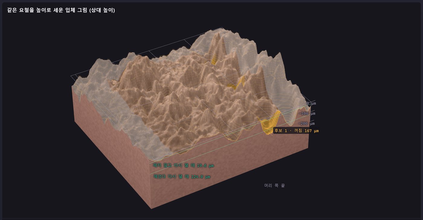 오른쪽 볼 · 02 · 같은 자리의 3D 표면